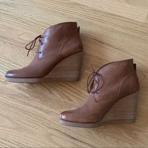 Lucky Brand Wedge Booties, Brown Leather, Size 10